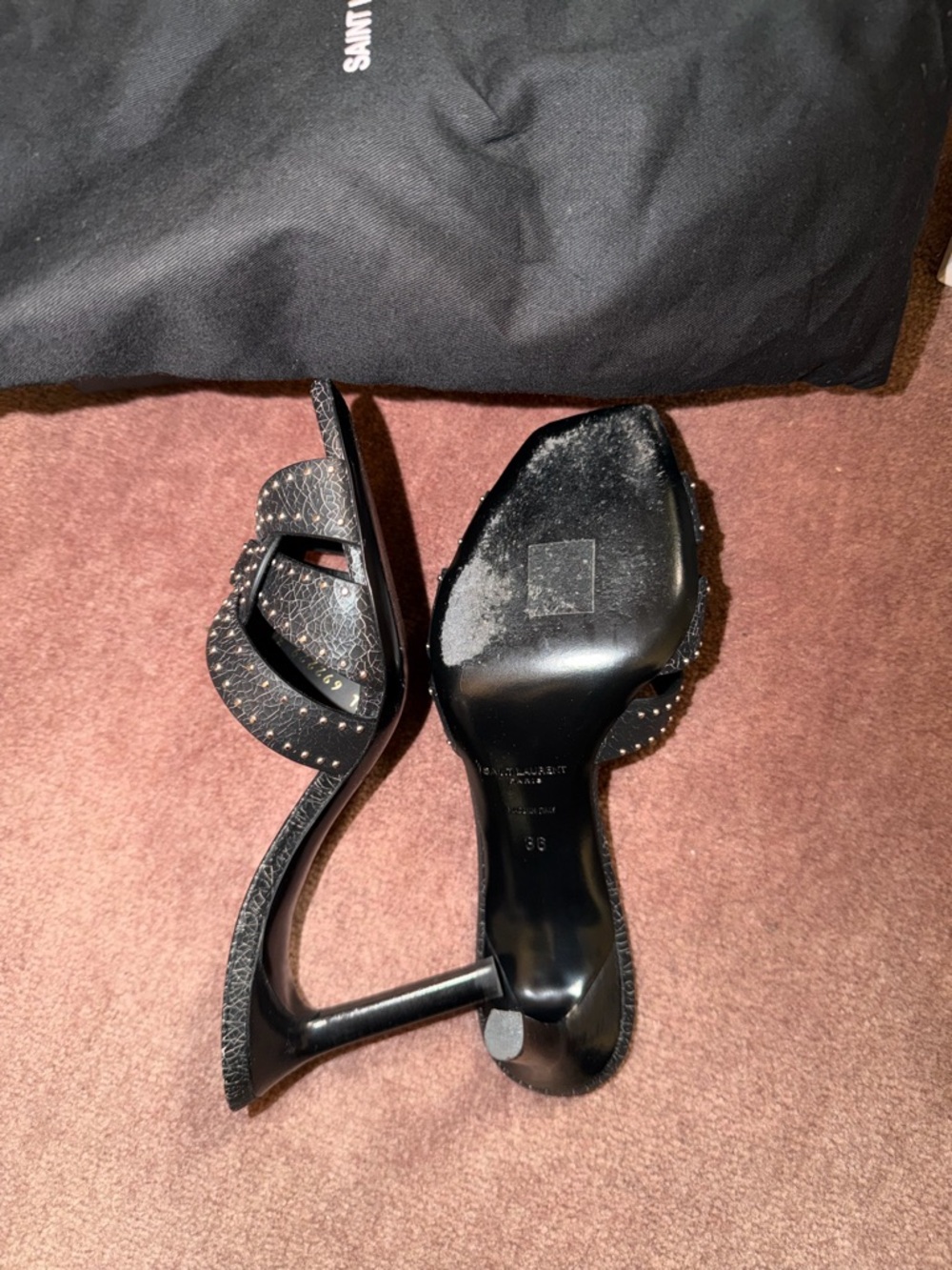 Yves Saint Laurent Black Studded Slide Sandals - Picture 3 of 5